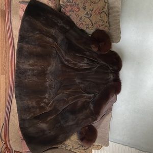 Revillon Taffeta Coat With Removable Sheared Fur Lining And Fur Trim-Size XL